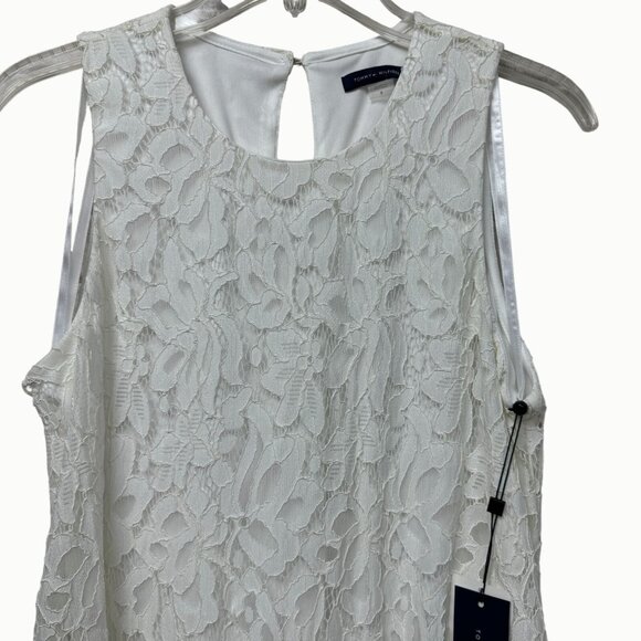 NEW Tommy Hilfiger Ivory Lace Overlay Sleeveless Midi Dress Keyhole Back 8 - Picture 3 of 13